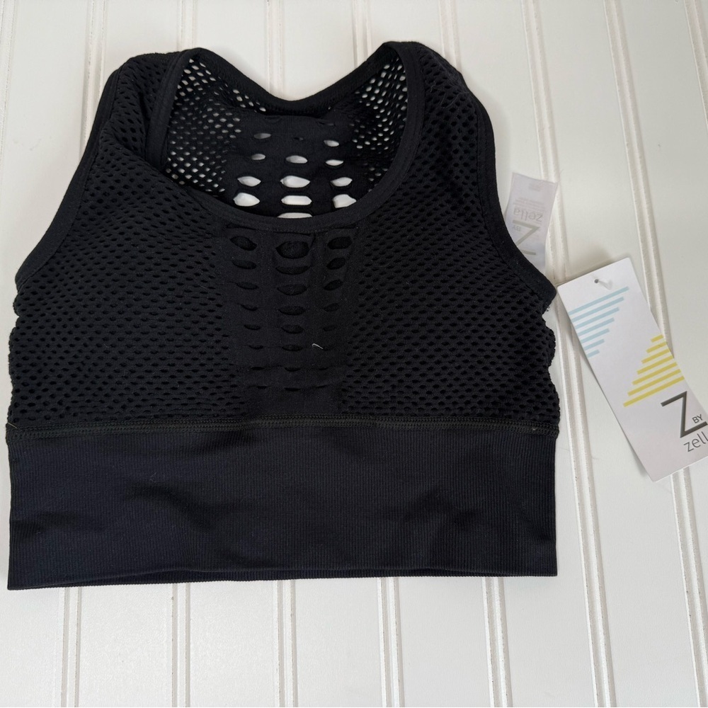 Zella Round Neck Sports Bra Mesh Black XS NEW. 1257